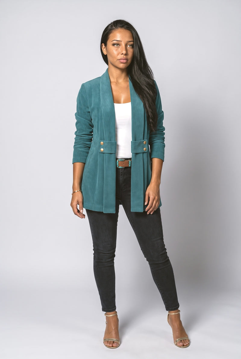 Lake Blue Ribbed Bomber Jacket