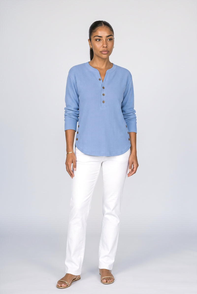 Blue Ribbed Pullover Sweater