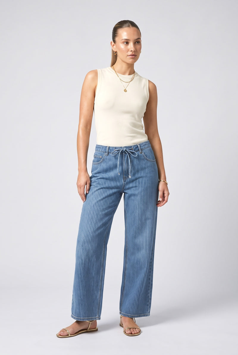 Blue Red Stripe Denim Jeans