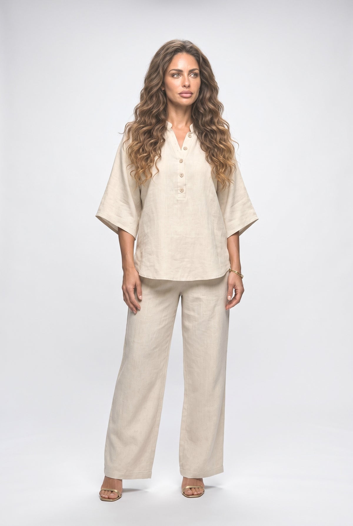 Linen Batwing Sleeve Two Piece Outfit