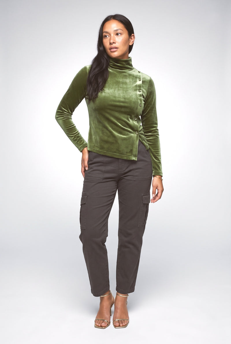 Velvet Turtleneck Asymmetric Blouse