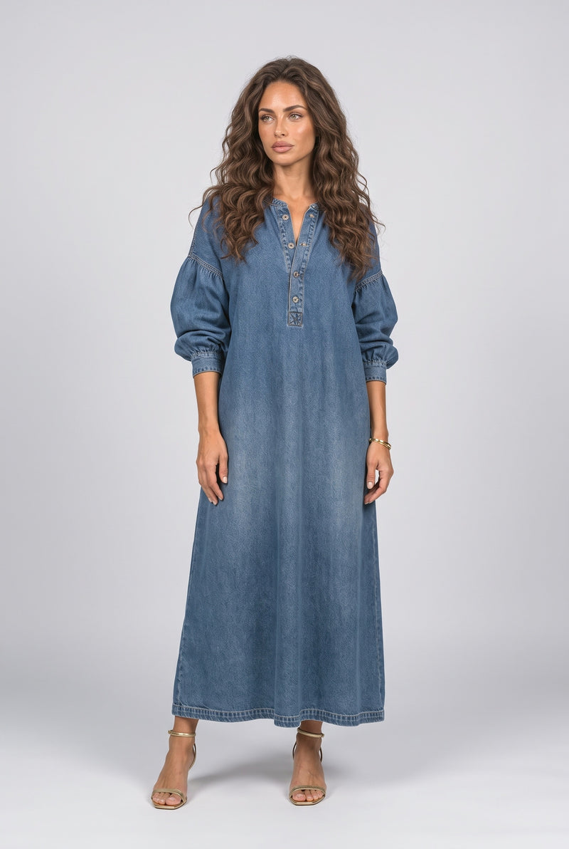 Blue Denim Maxi Dress