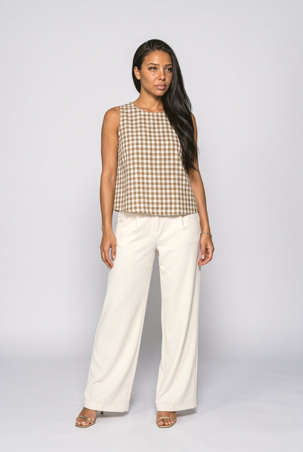 Gingham Sleeveless A-Line Tank Top