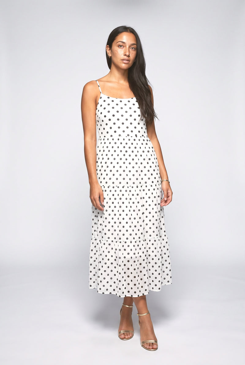 Sheer Polka Dot Tiered Midi Dress