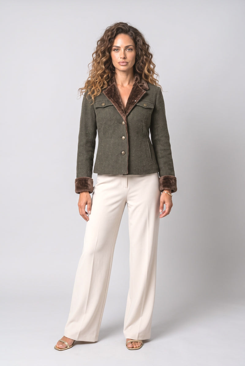 Olive Herringbone Blazer