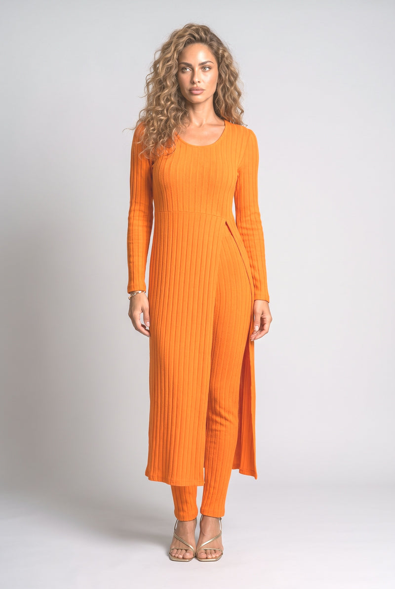 Orange Ribbed Two Piece Outfit