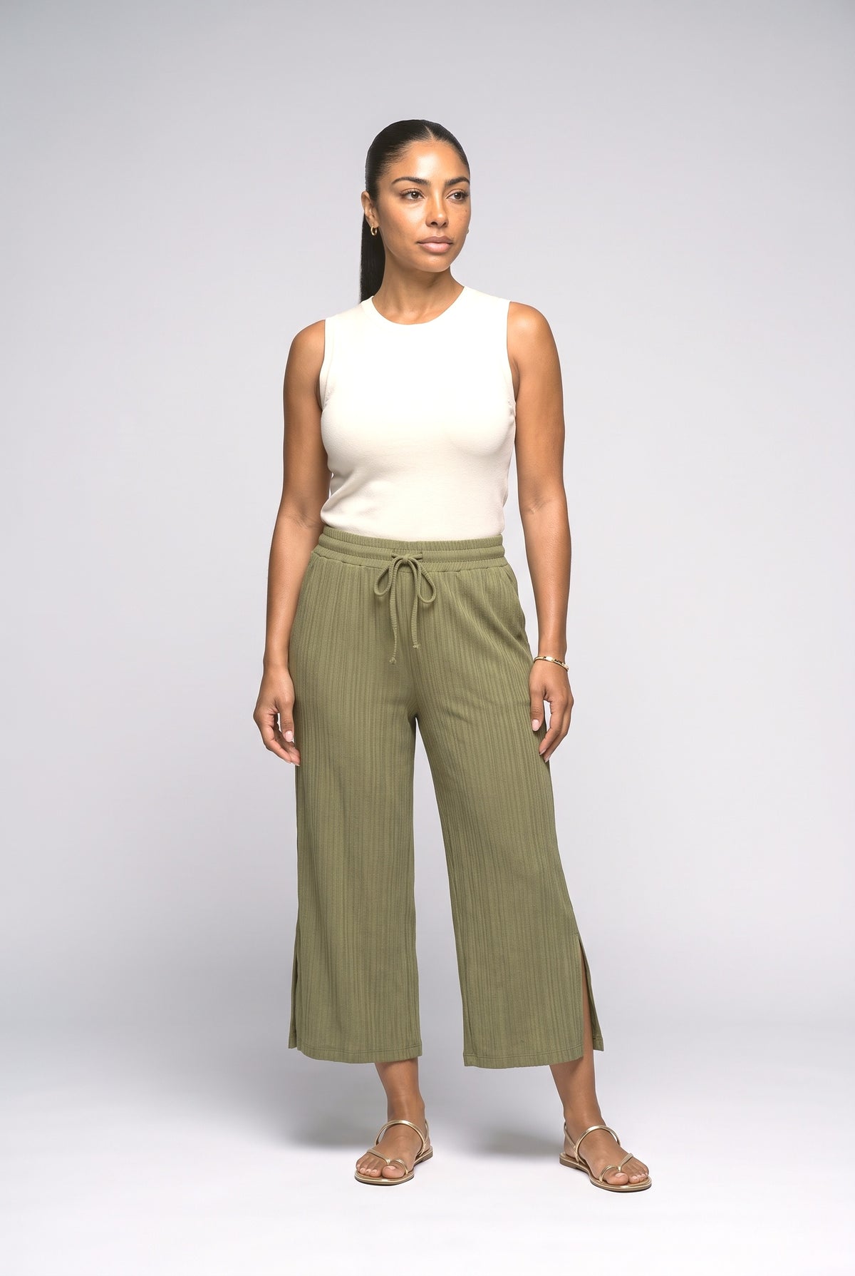 Ribbed Slit Wide Leg Pants