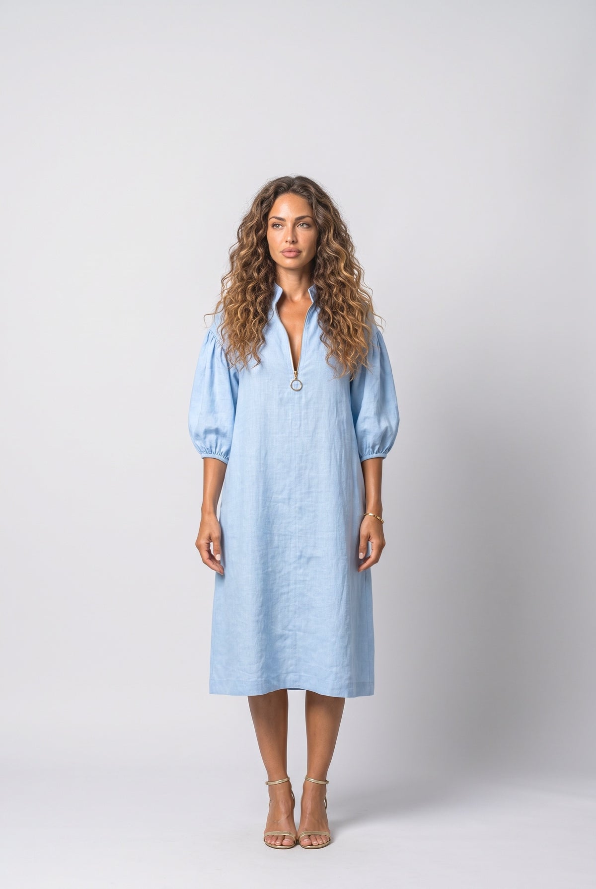 Puff Sleeve Relaxed Midi Dress