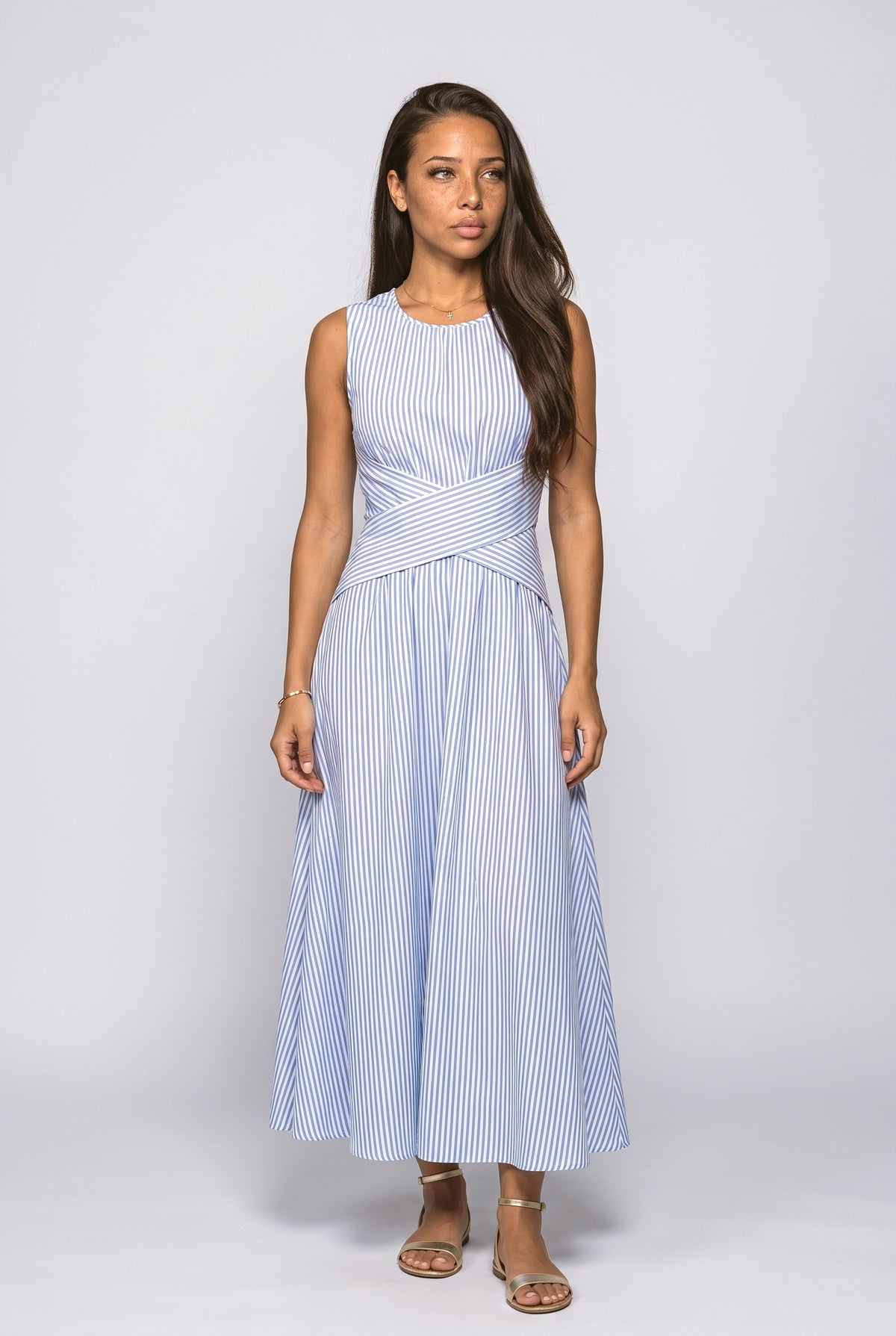 Striped Sleeveless Wrap Maxi Dress