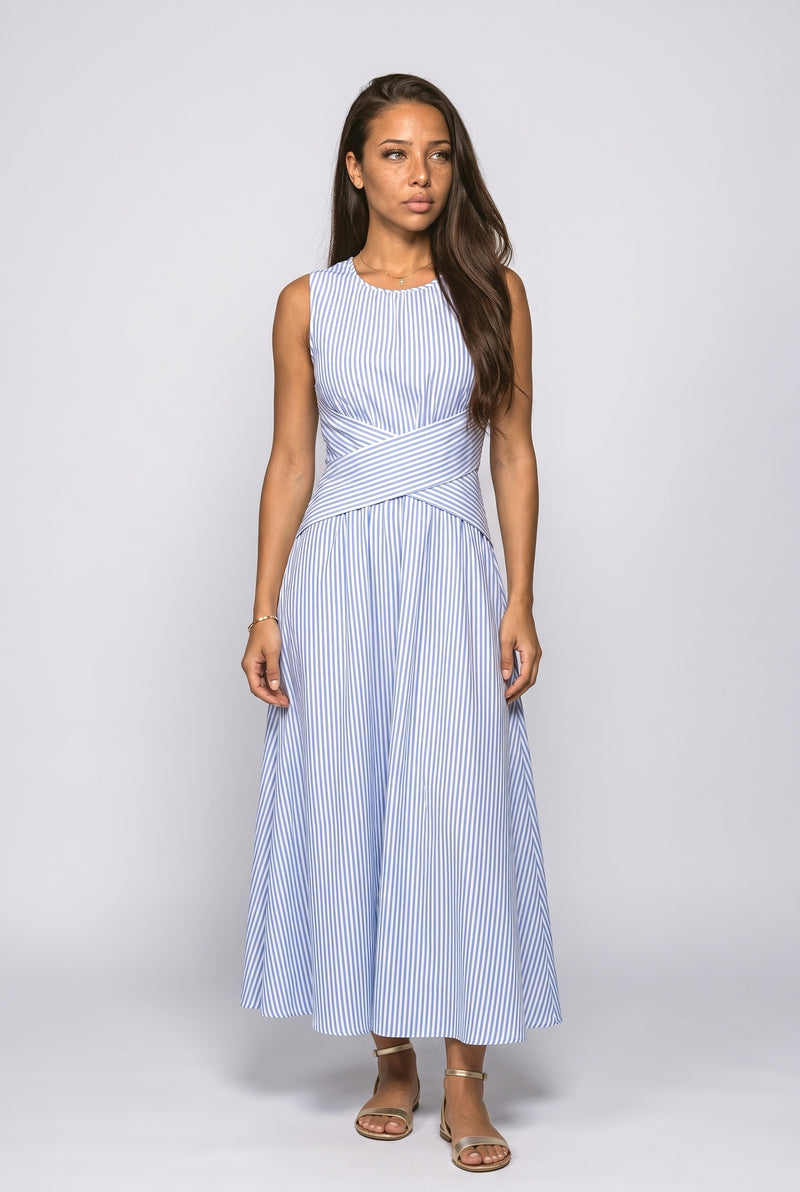 Striped Sleeveless Wrap Maxi Dress