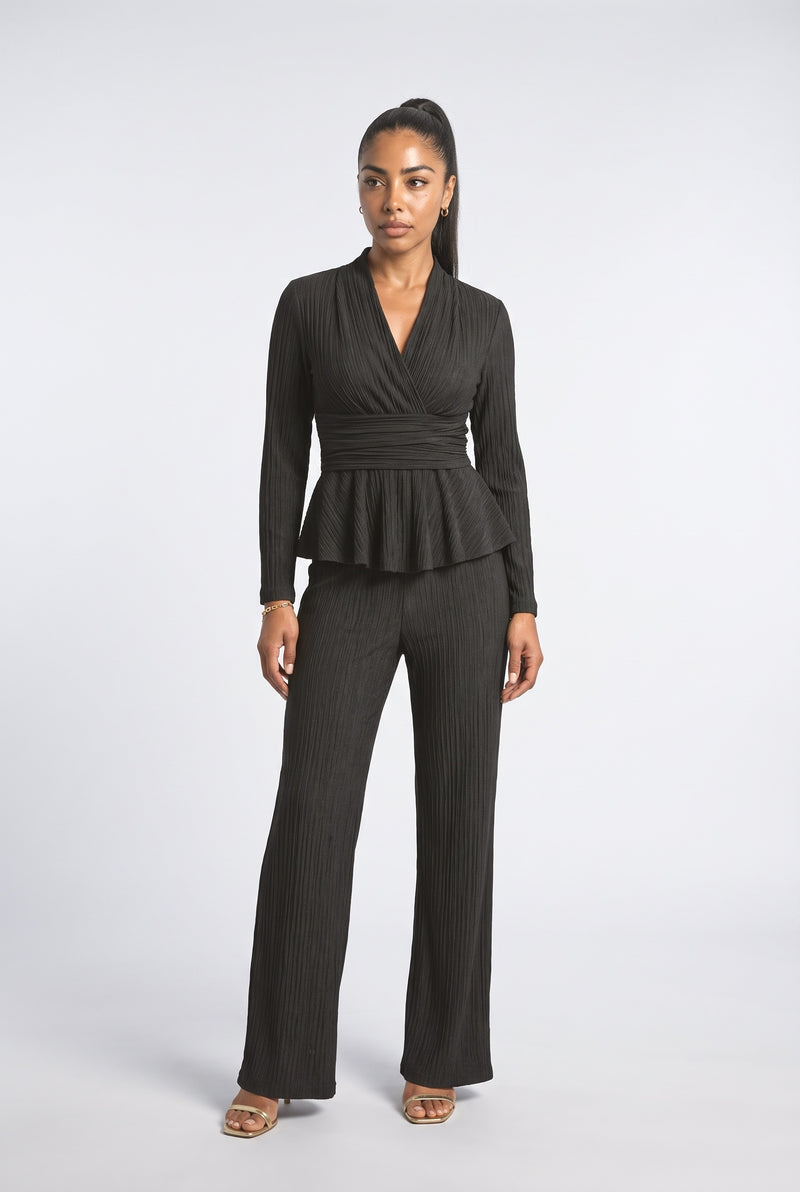 Black Apricot Pleated Two Piece Outfit