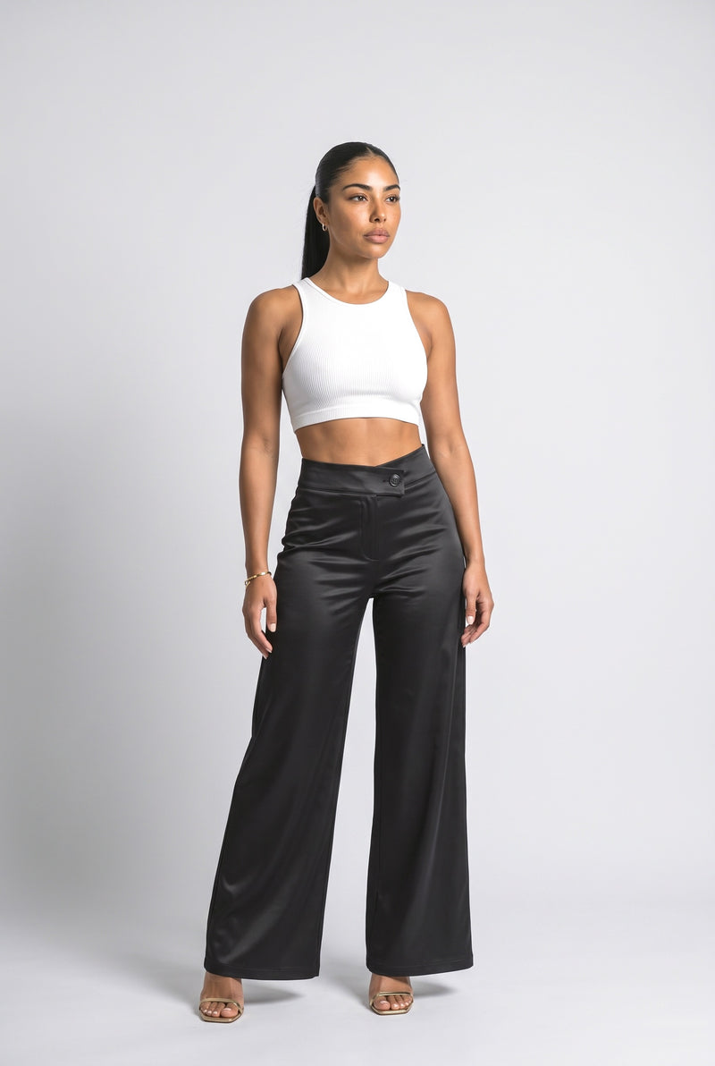 Satin Asymmetric Wide Leg Pants