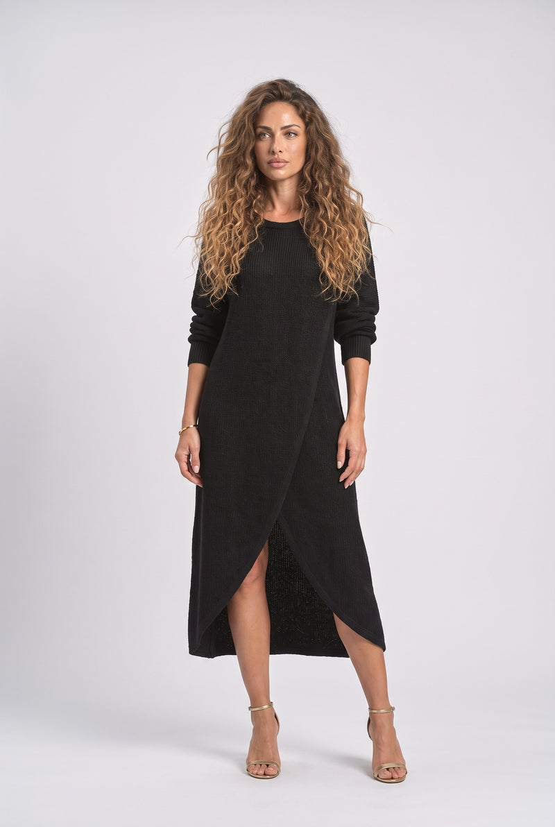 Black Wrap Midi Dress