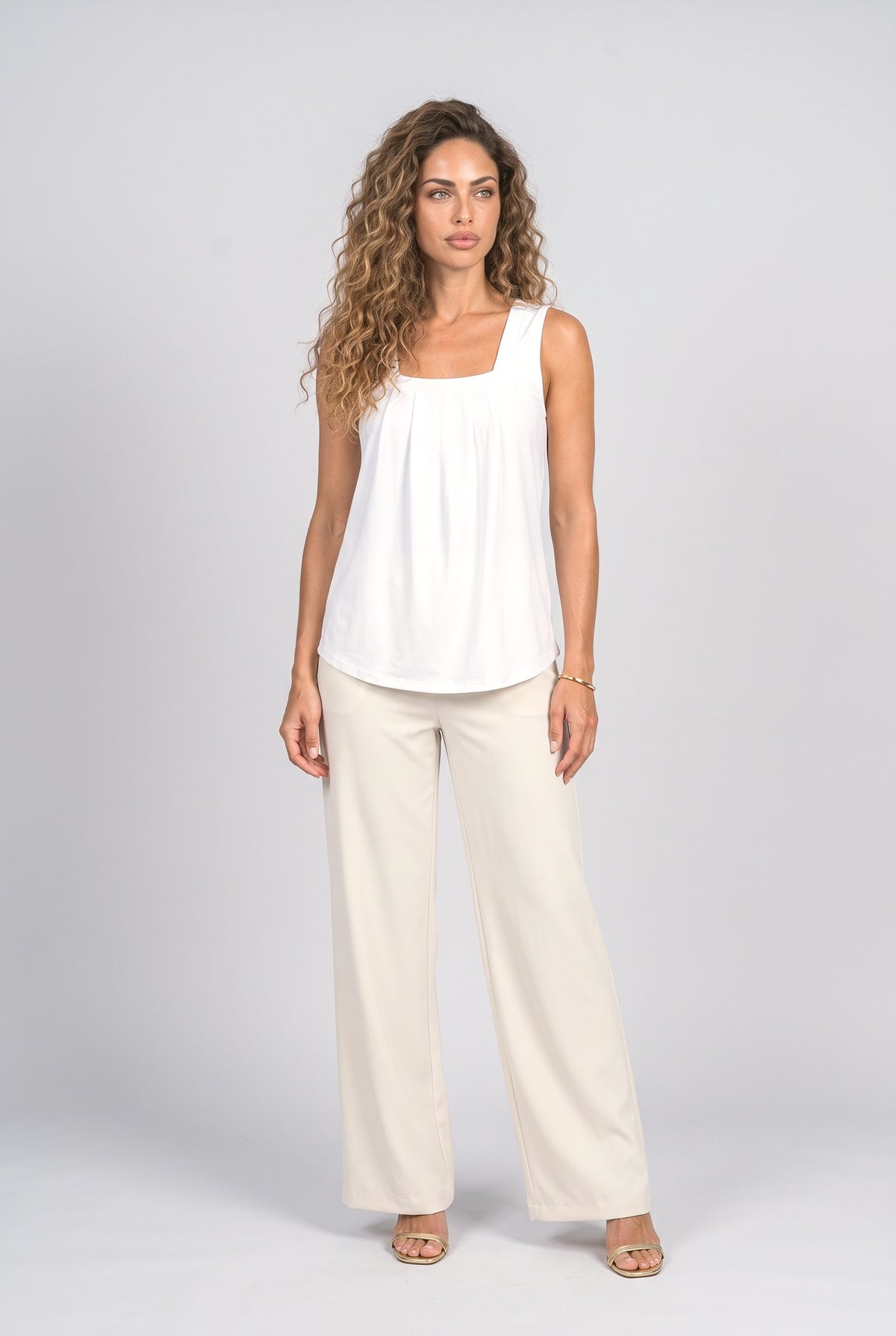 Square Neck Pleated Tank Top