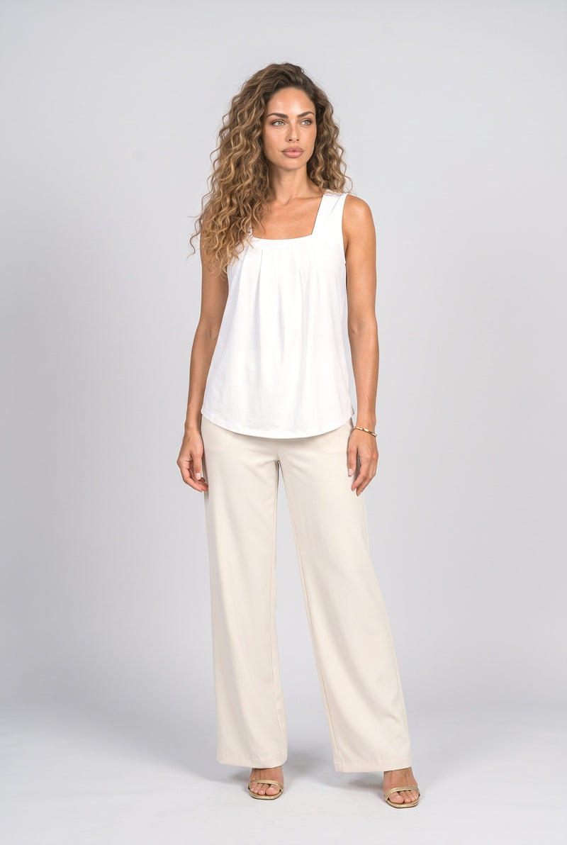 White Square Neck Pleated Tank Top