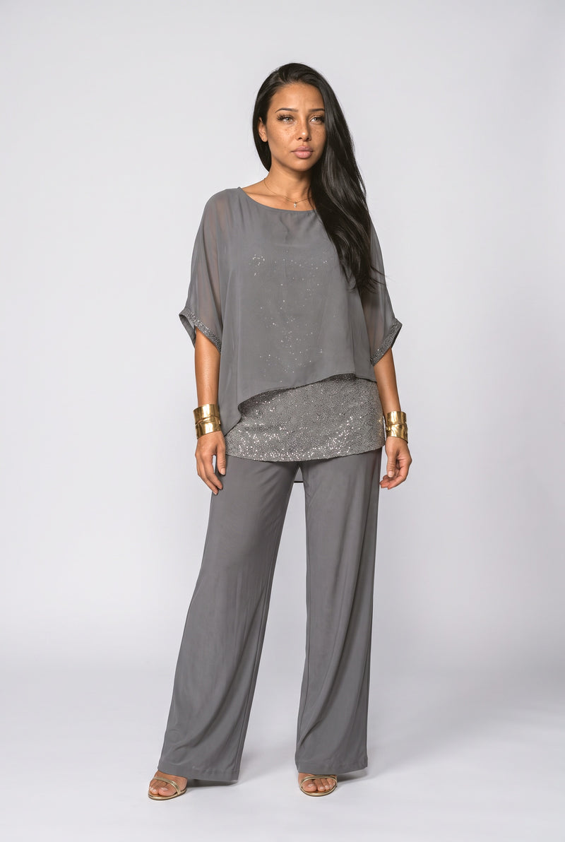 Grey Sequin Two Piece Outfit