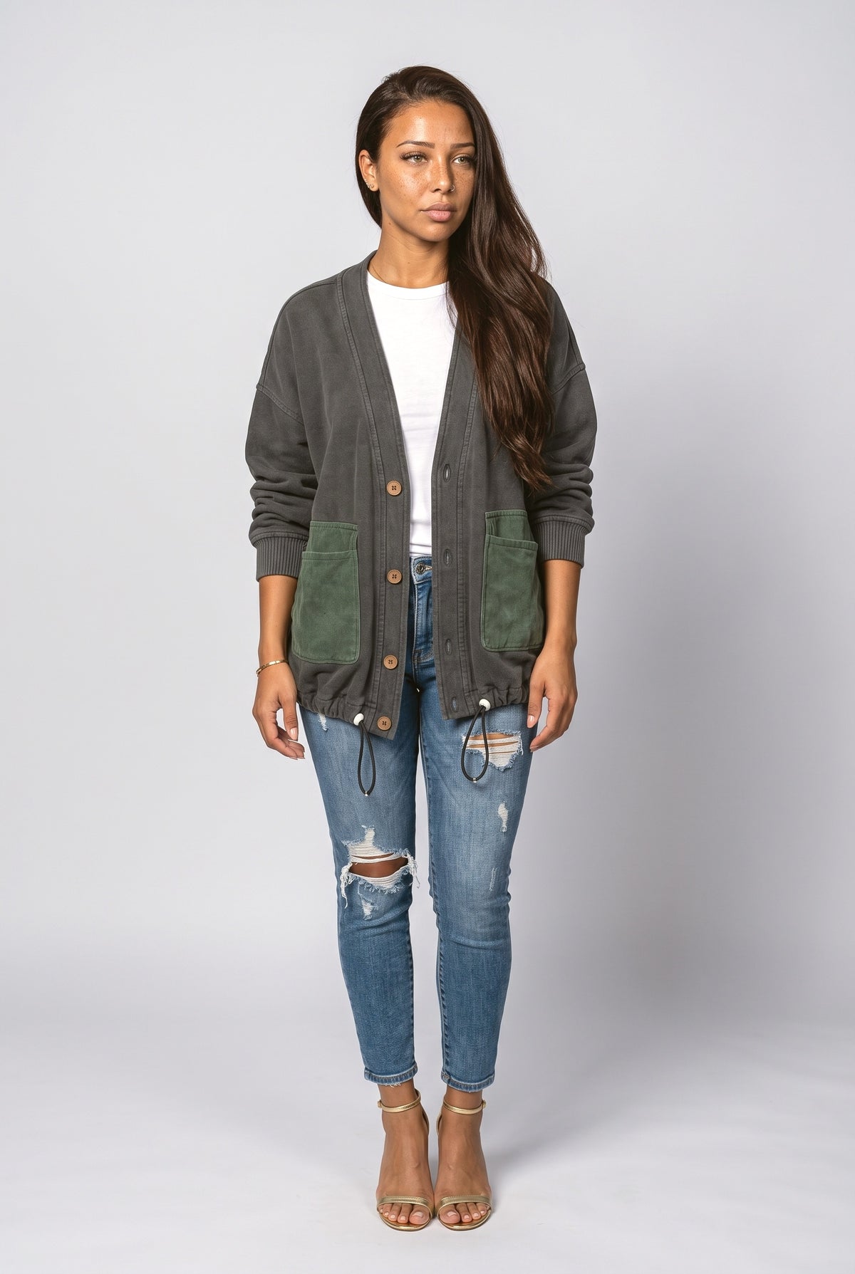 Gray Knit Cardigan, Grey