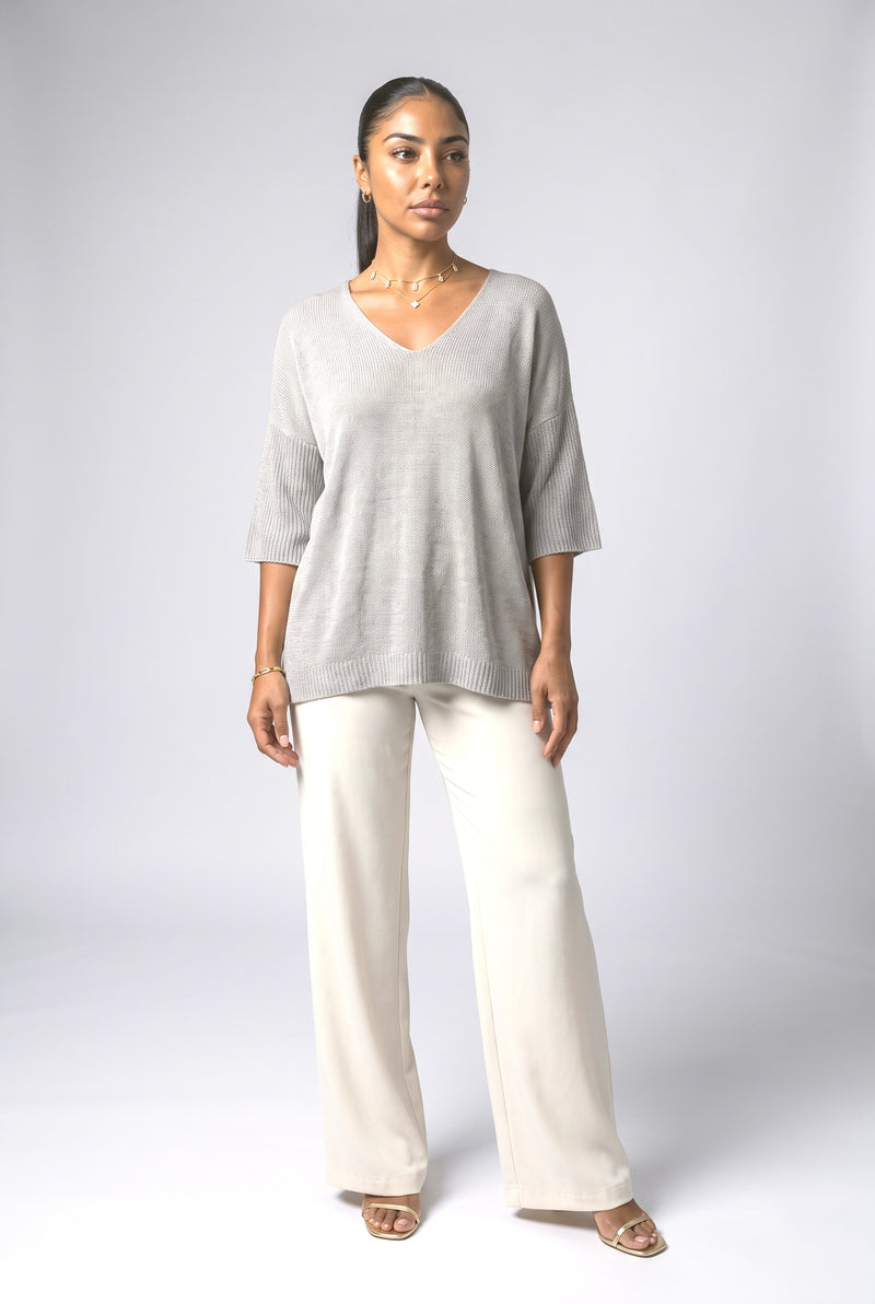 Knit V-Neck Draped Blouse