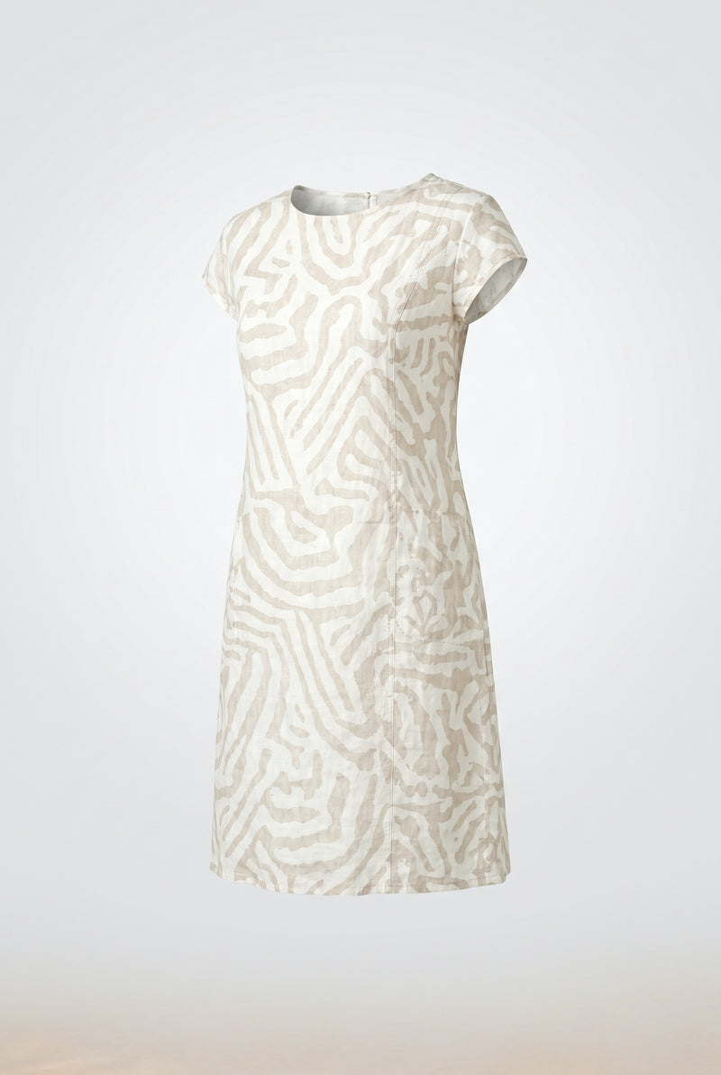 Linen Abstract Cap Sleeve Midi Dress