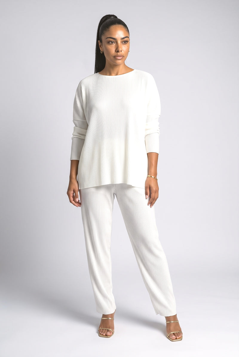 White Pleated Two Piece Outfit