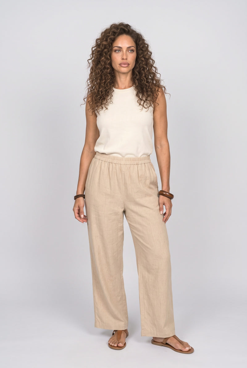 Khaki Elastic-Waist Pull-On Pants