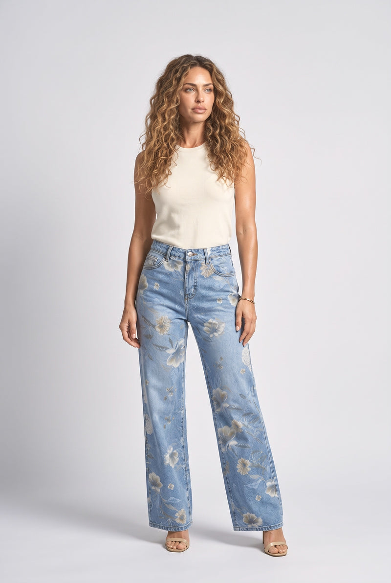 Light Blue Floral Jeans