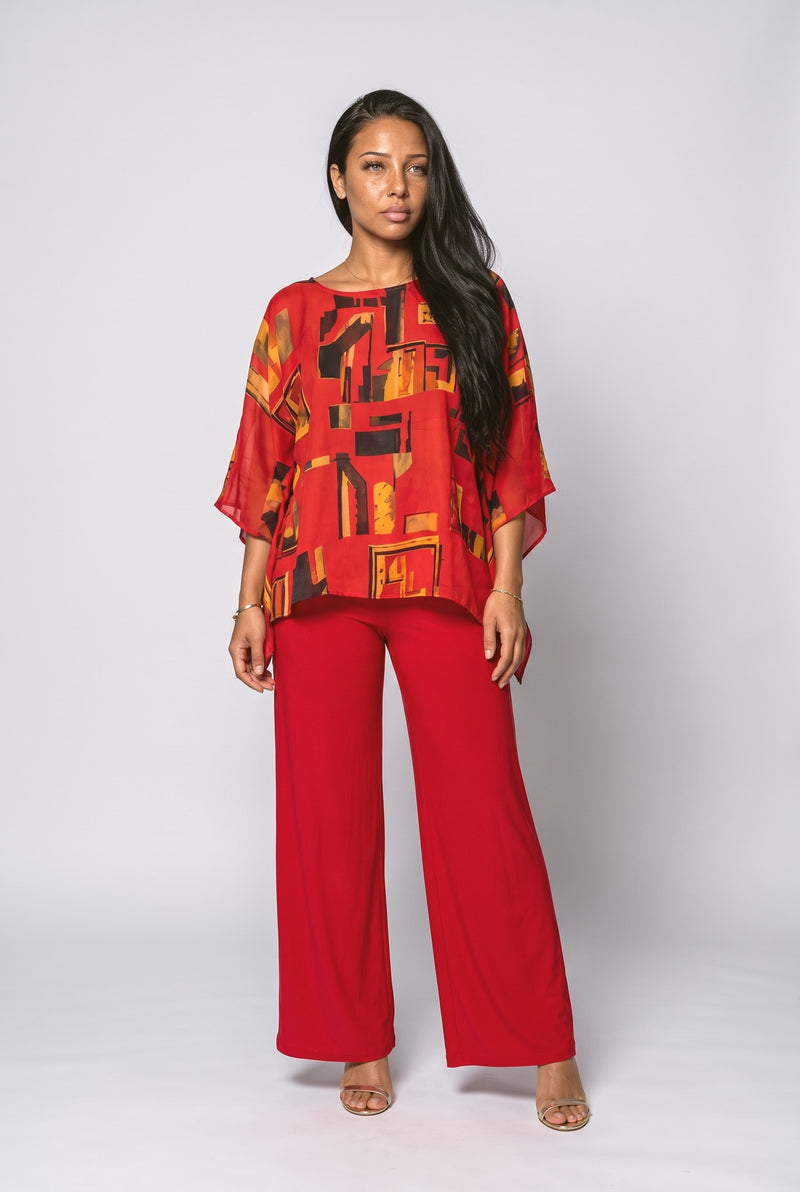Crimson Red Batwing Sleeve Two Piece Outfit