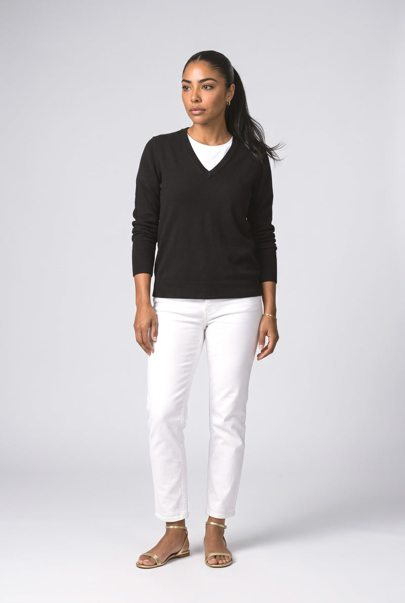 Black Knit V-Neck Pullover Sweater