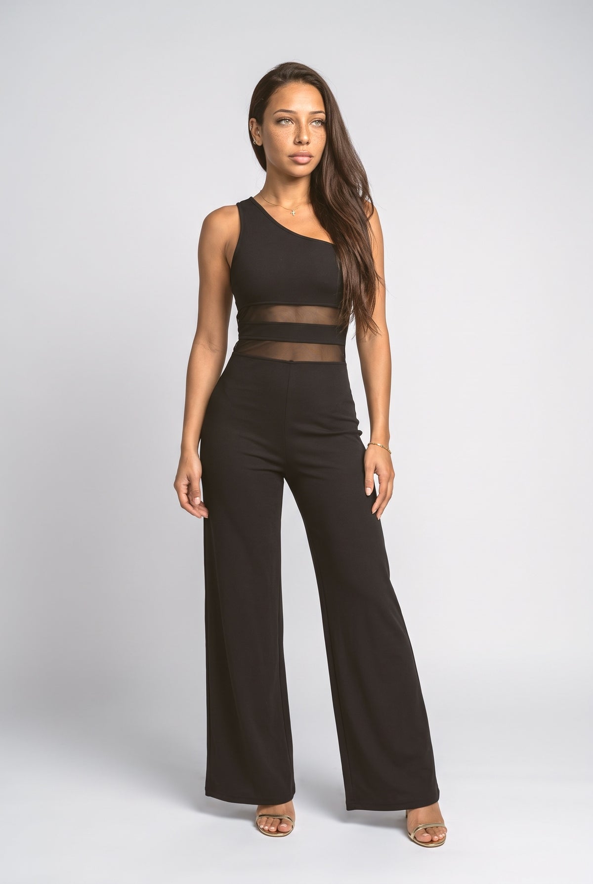 Black Mesh Jumpsuit, Black