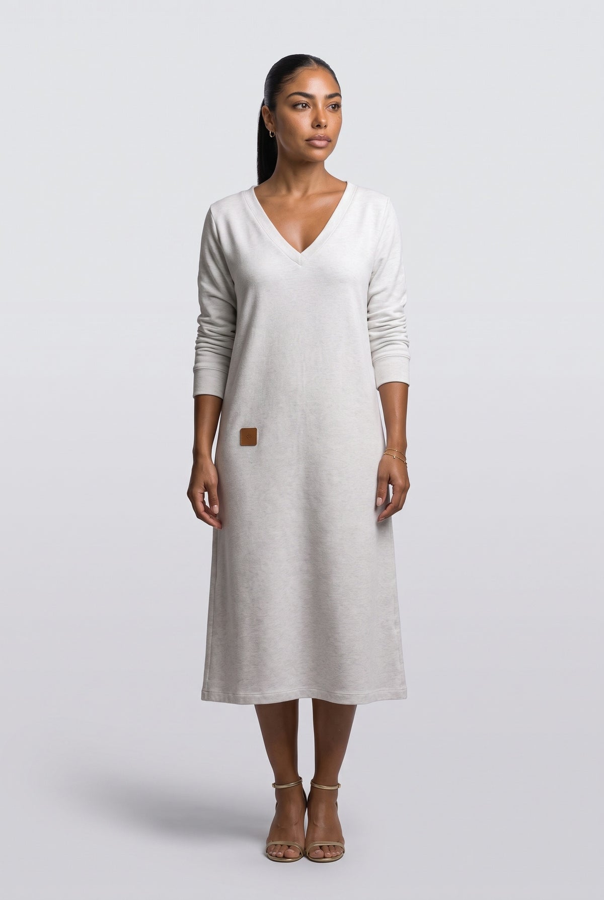 Knit V-Neck A-Line Midi Dress