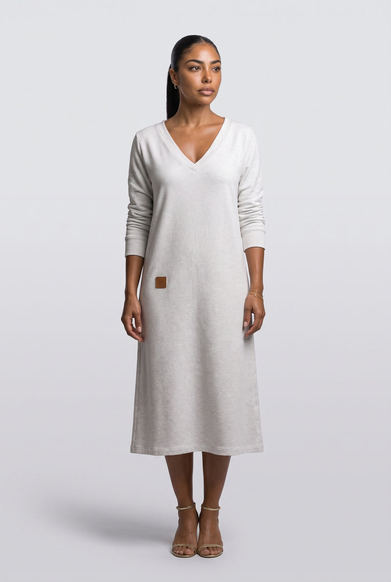 Knit V-Neck A-Line Midi Dress
