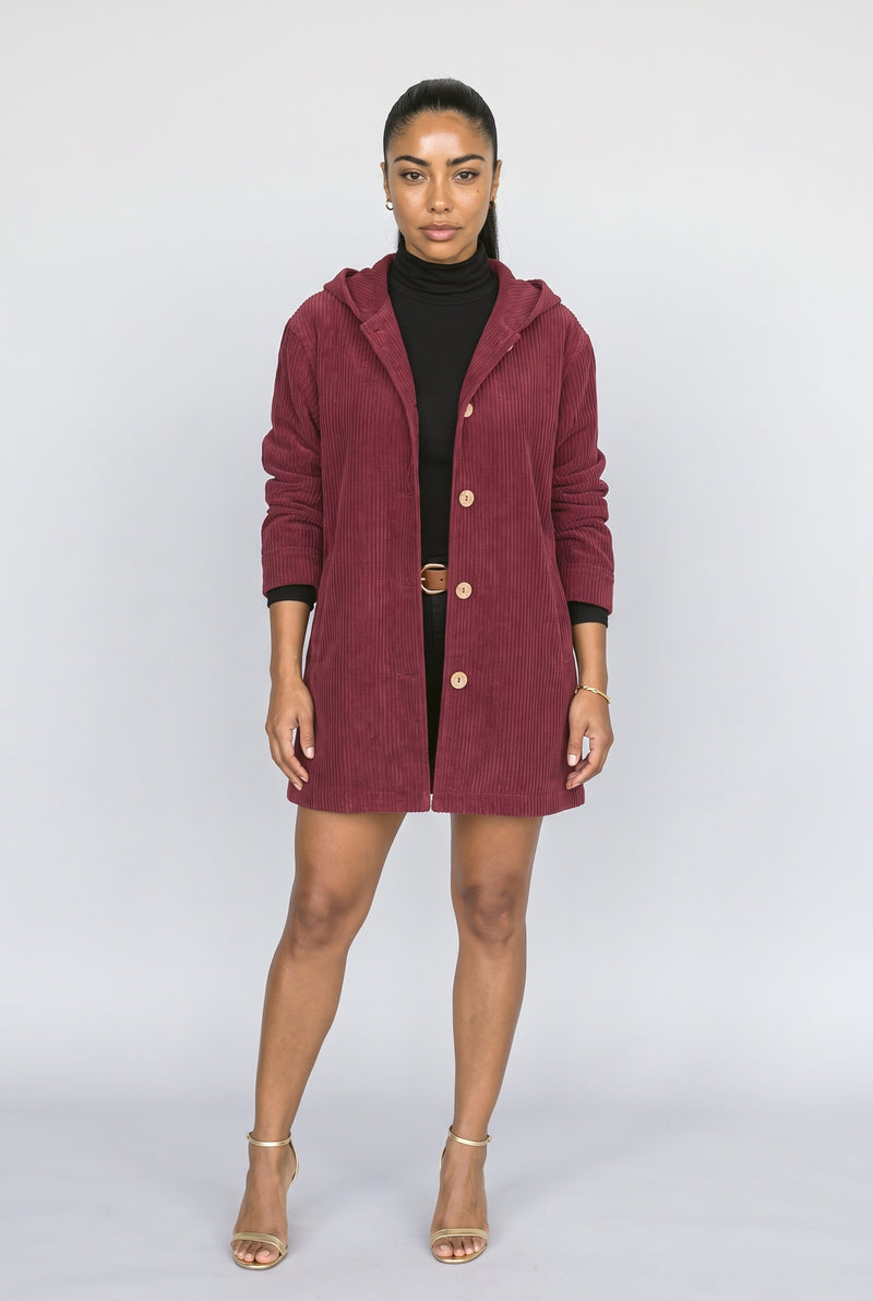 Bordeaux Ribbed Bomber Jacket
