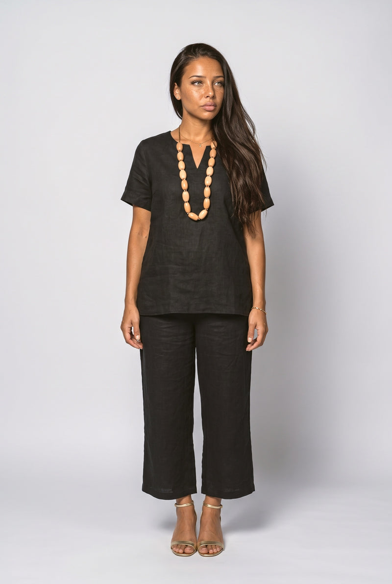 Black Sage Green V-Neck Two Piece Outfit