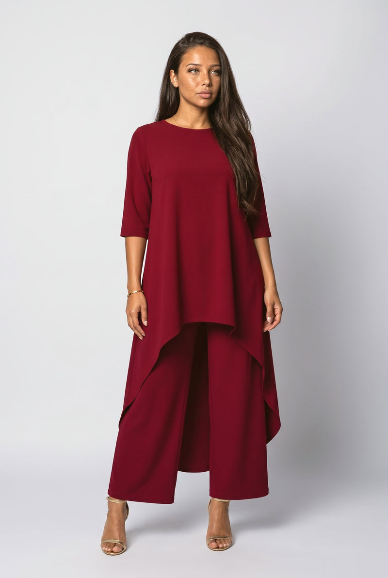 Red Asymmetric Two Piece Outfit