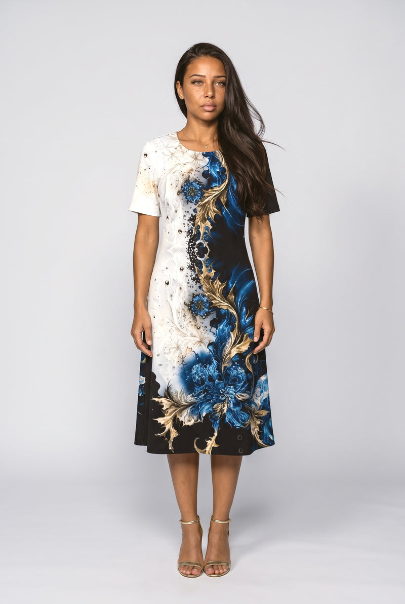 Multicolor Floral A-Line Midi Dress