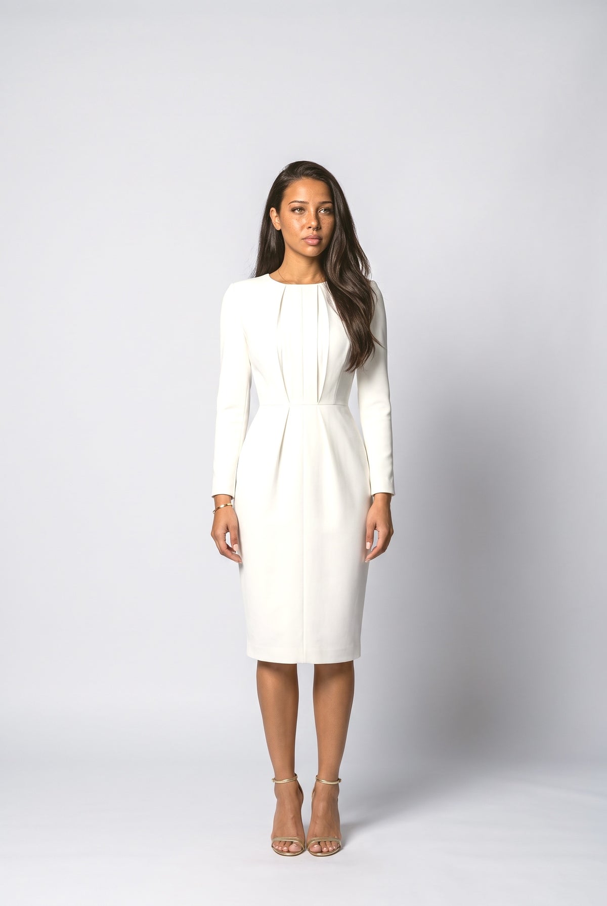 Pleated Long Sleeve Dress