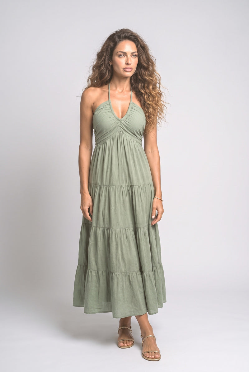 Halter Neck Flowy Midi Dress