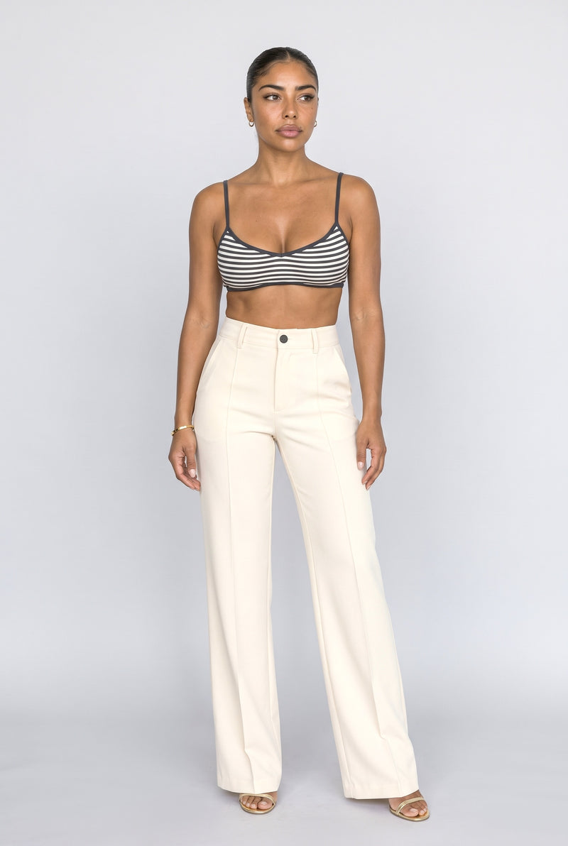 Beige Pleated Wide Leg Pants