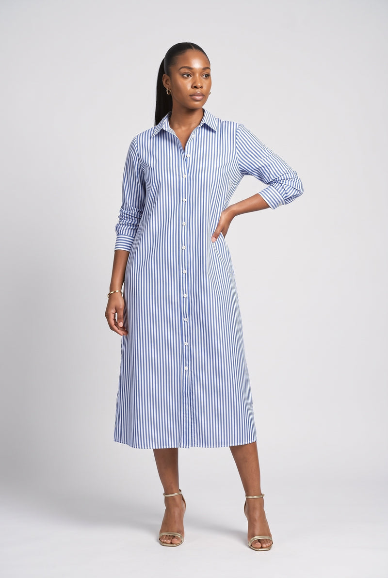 Grey Striped Midi Dress