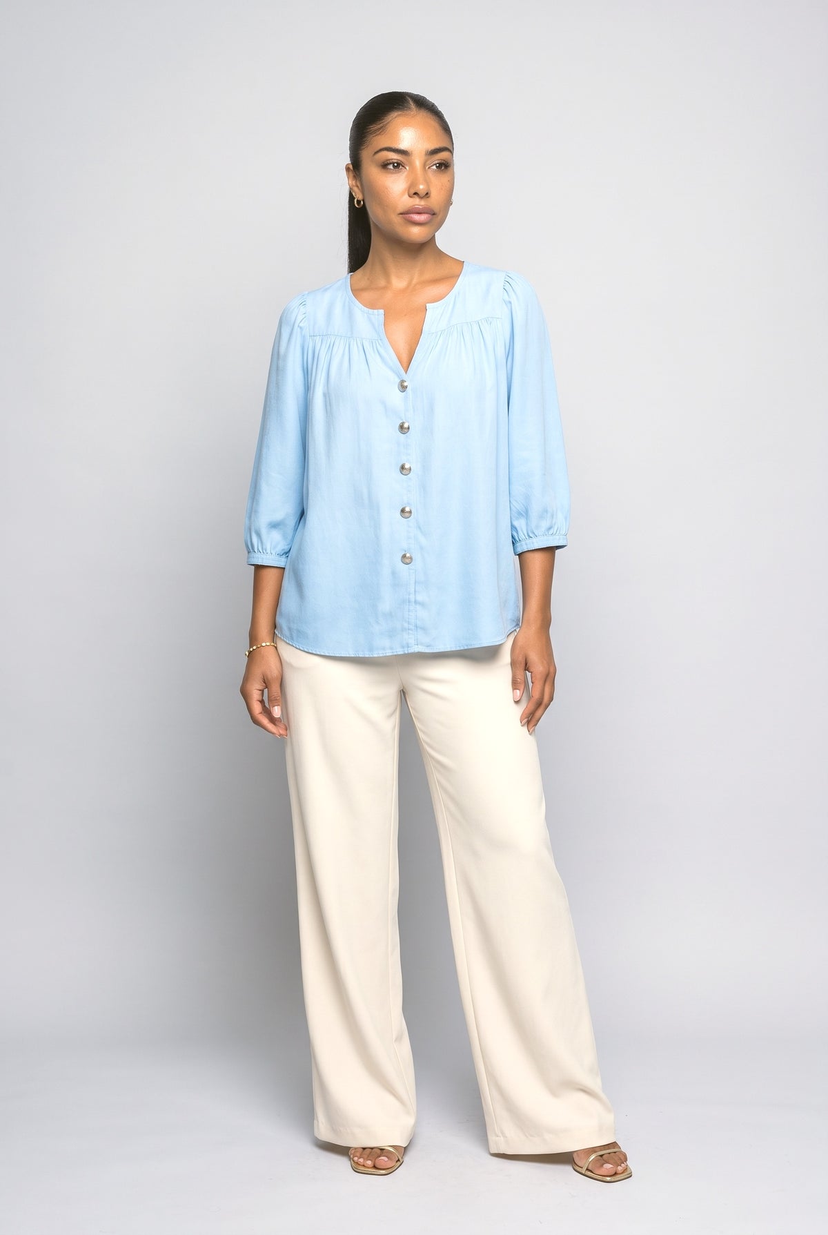 V-Neck Puff Sleeve Blouse