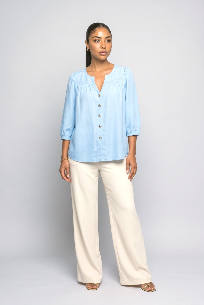 V-Neck Puff Sleeve Blouse