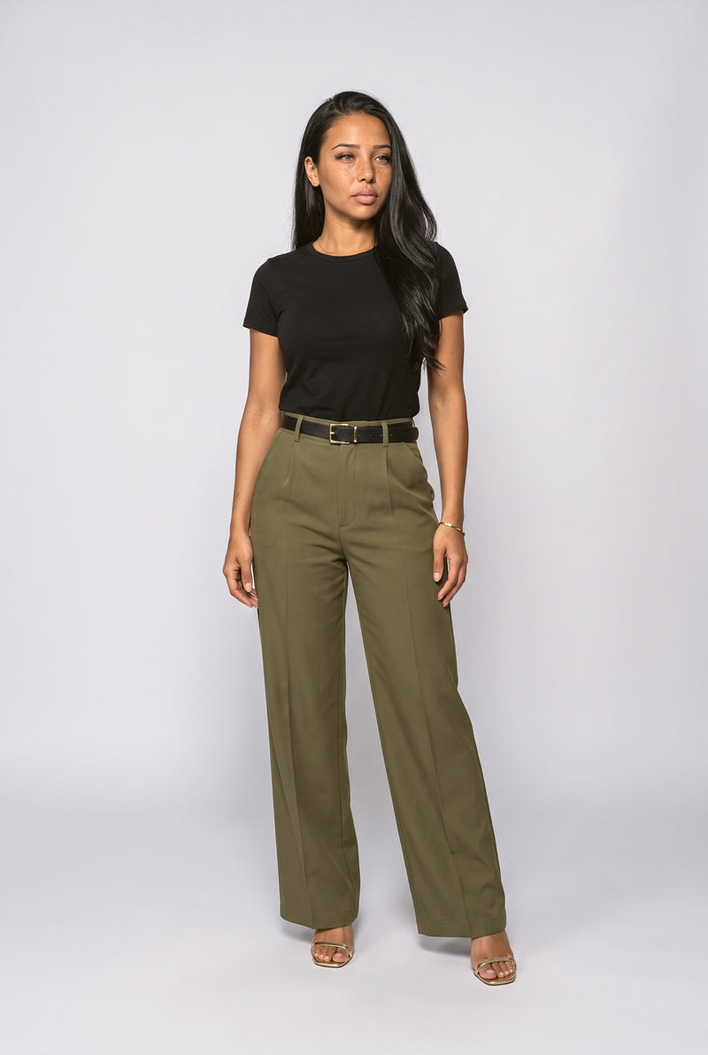 Dark Green Wide Leg Pants