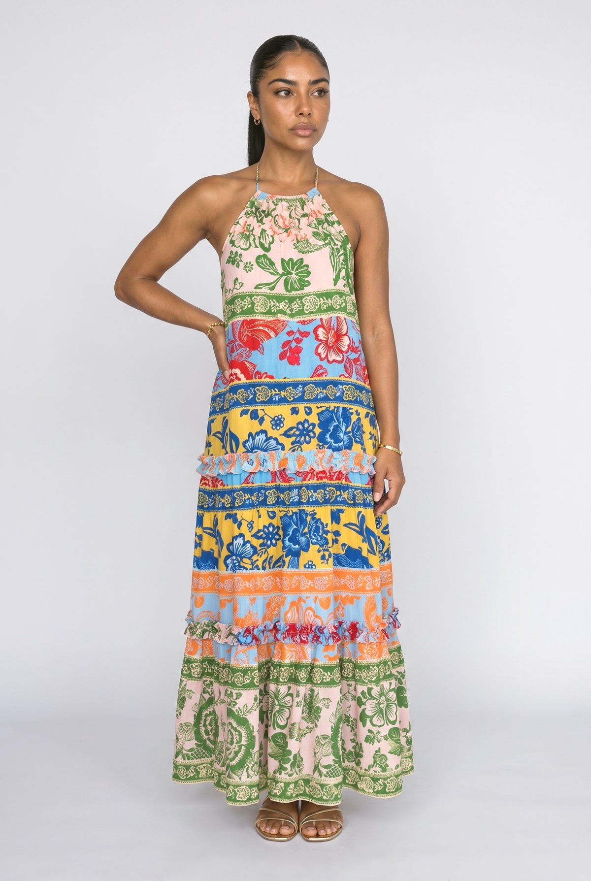Halter Neck Floral Maxi Dress