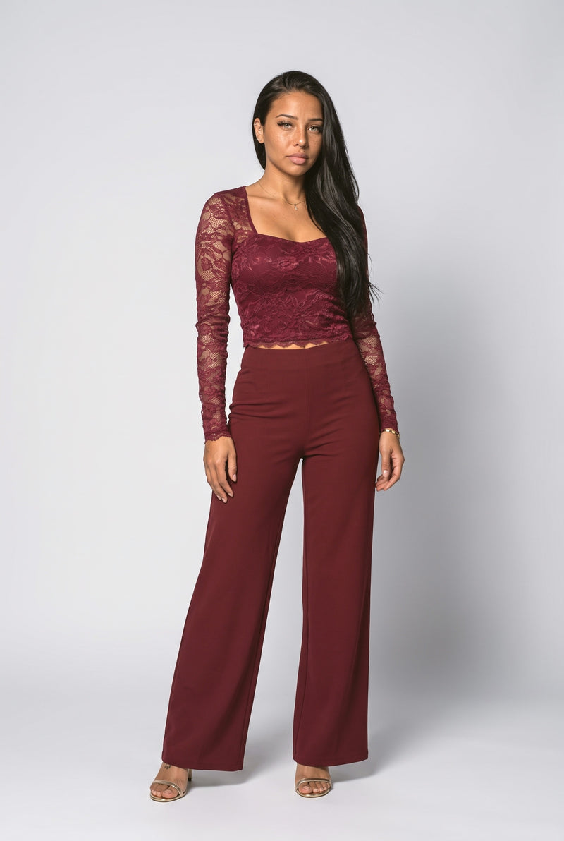 Burgundy Lace Floral Blouse