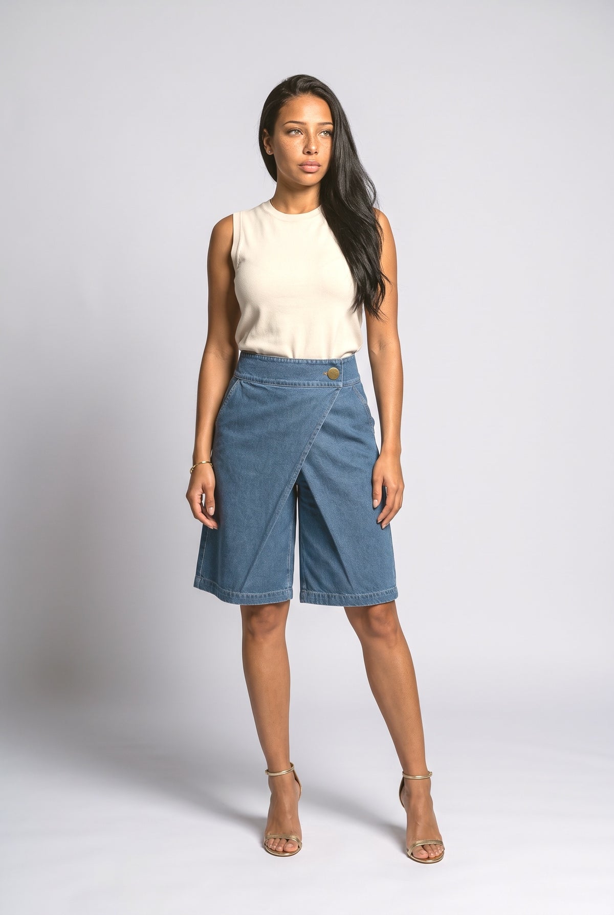 Black Wrap Denim Shorts, Washed black