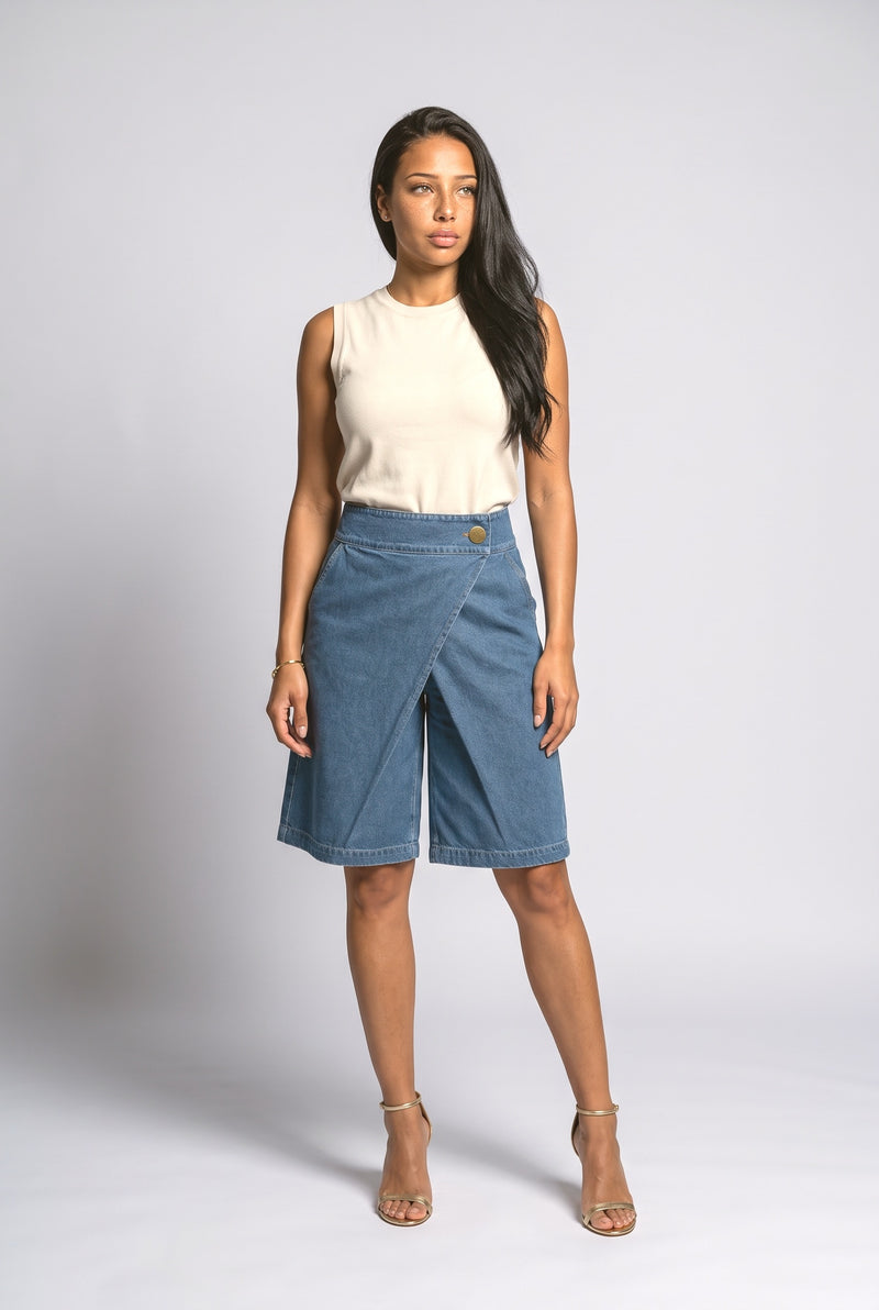 Black Wrap Denim Shorts