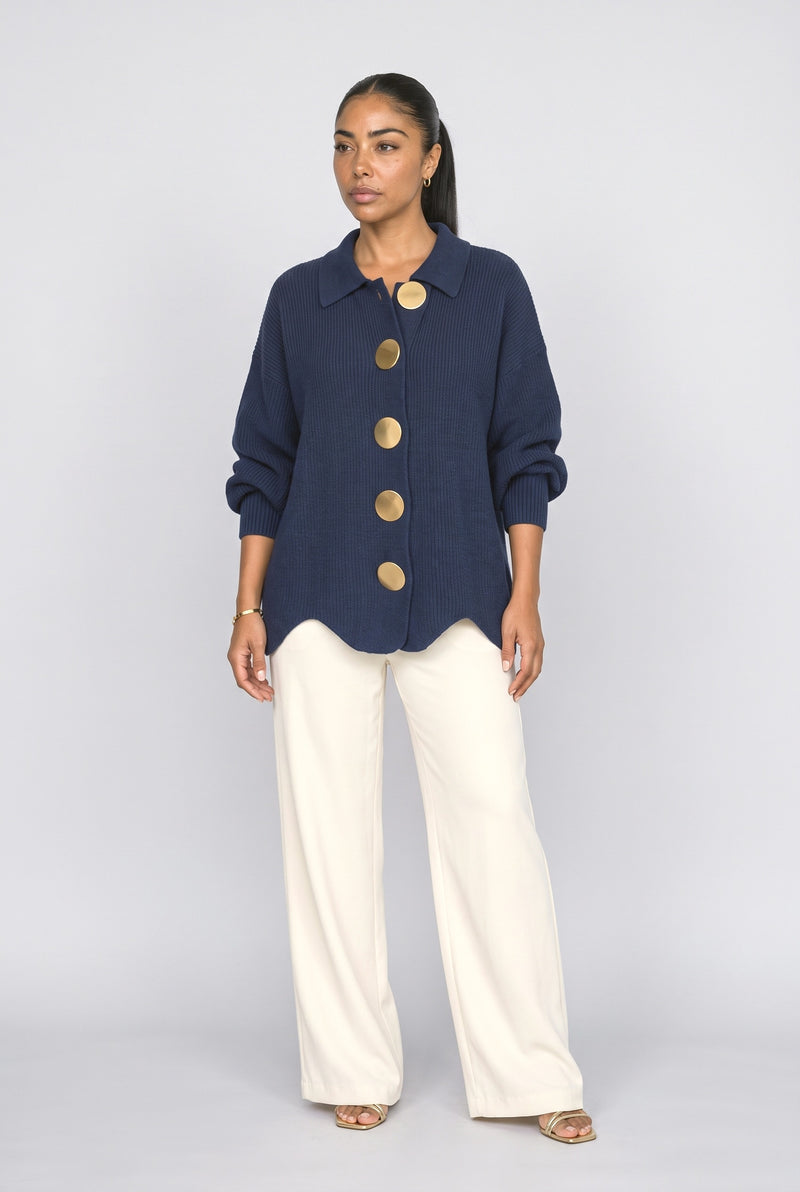 Navy Oversized Knit Cardigan