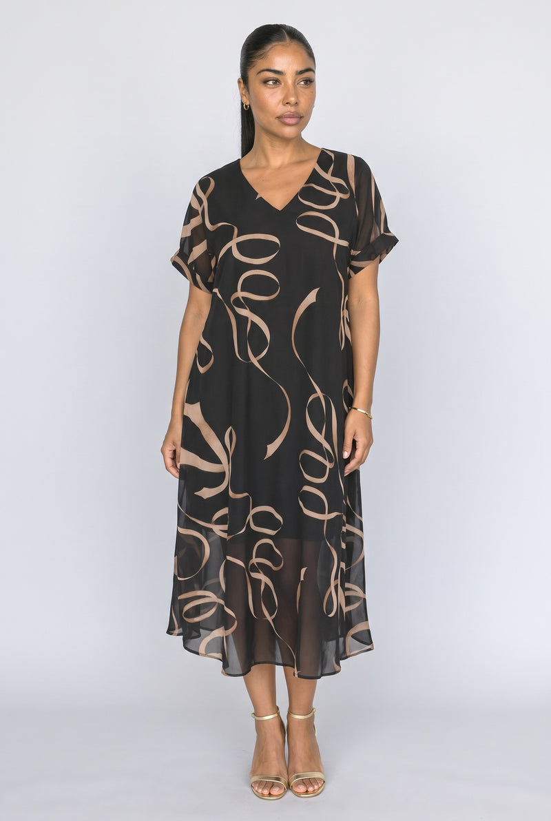 Black Chiffon Midi Dress