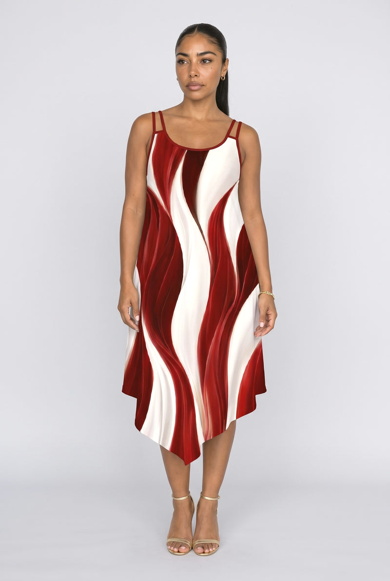 Crimson Swirl Asymmetric Midi Dress