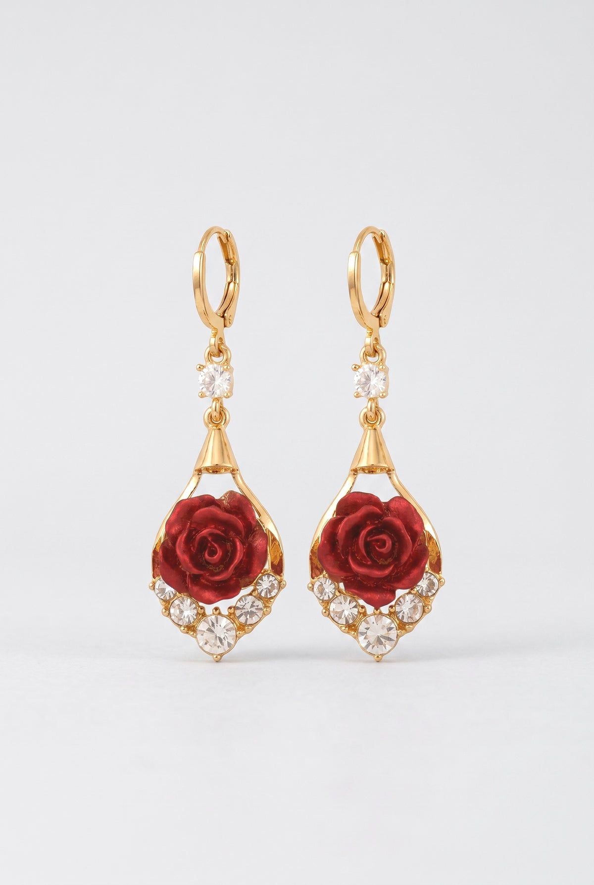 Red Drop Earrings, Gold red